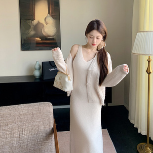 古风睡裙新中式软绵绵睡衣女秋冬两件保暖加厚开衫毛线针织家居服