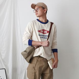 谢先绅 纯棉国潮阿美咔叽怀旧复古文艺衣服 China中国T恤男女长袖