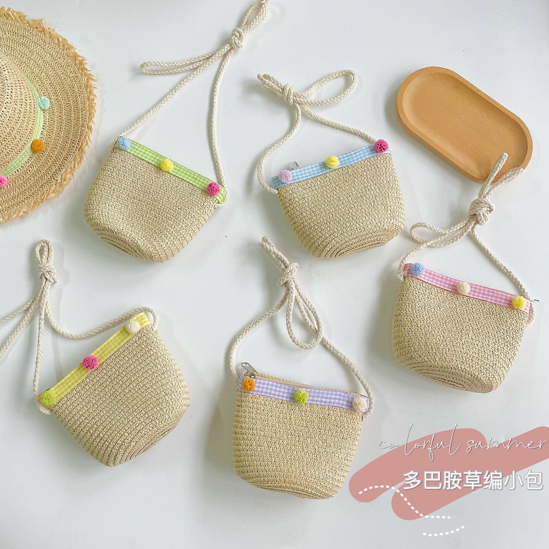 夏季多彩色清新儿童草编小包度假风宝宝可爱斜挎包女童配饰零钱