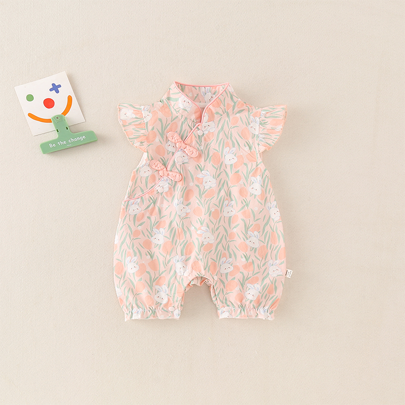 婴儿衣服夏季薄款国风外出服连体衣包屁衣周岁服百日可爱萌趣哈衣