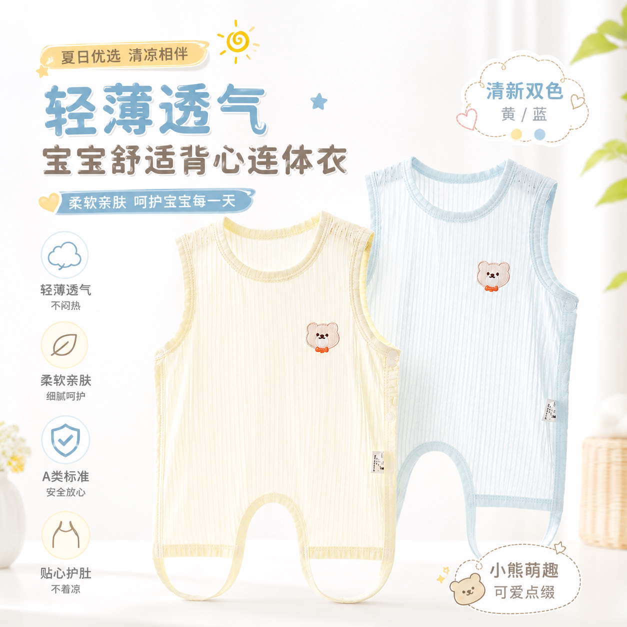 婴儿肚兜夏季薄款莫代尔A类吊带新生宝宝三角哈衣爬服连体衣护肚