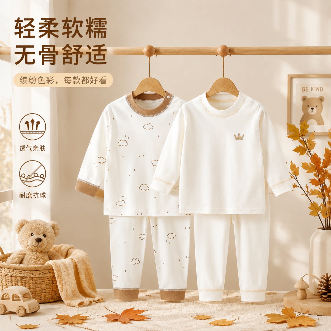 婴儿分体套装纯棉早秋款高腰裤儿童内衣男女宝宝分体两件秋冬打底