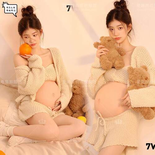 新款影楼孕妇拍照服装可爱俏皮小清新孕妈咪温馨居家慵懒风摄影服