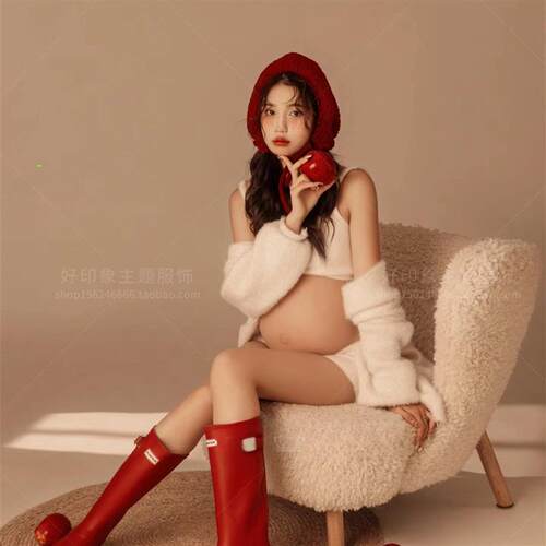 24新款影楼拍照服装孕妈咪新年喜庆温馨居家慵懒纯欲风孕妇摄影服