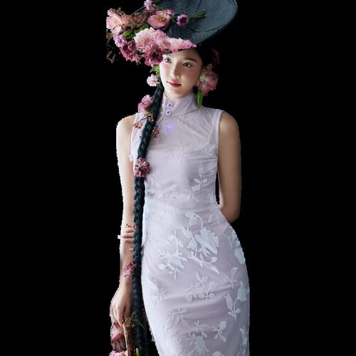 影楼新款高级感新中式国风气质小众改良紫色旗袍婚纱照晨袍摄影服