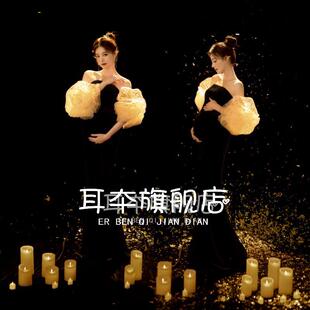 新款孕妇拍照服装影楼白色简洁唯美孕妇连衣裙大肚妈咪摄影艺术照