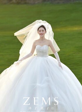 影楼主题抹胸婚纱裙法式重工钉珠蓬蓬裙森系优雅情侣旅拍礼服