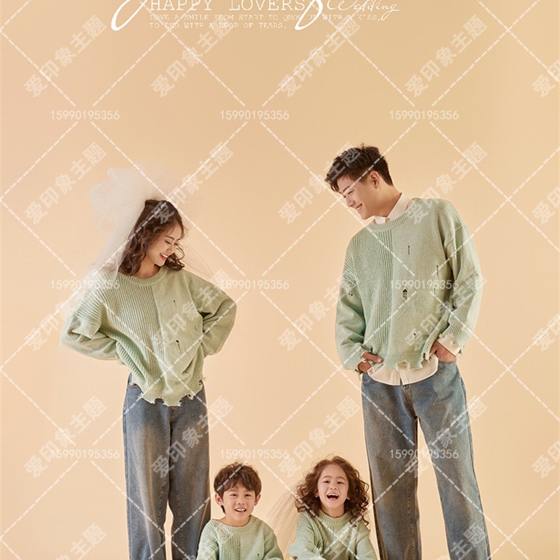 新款影楼时尚亲子摄影主题服装一家六口家庭装拍照便装全家福