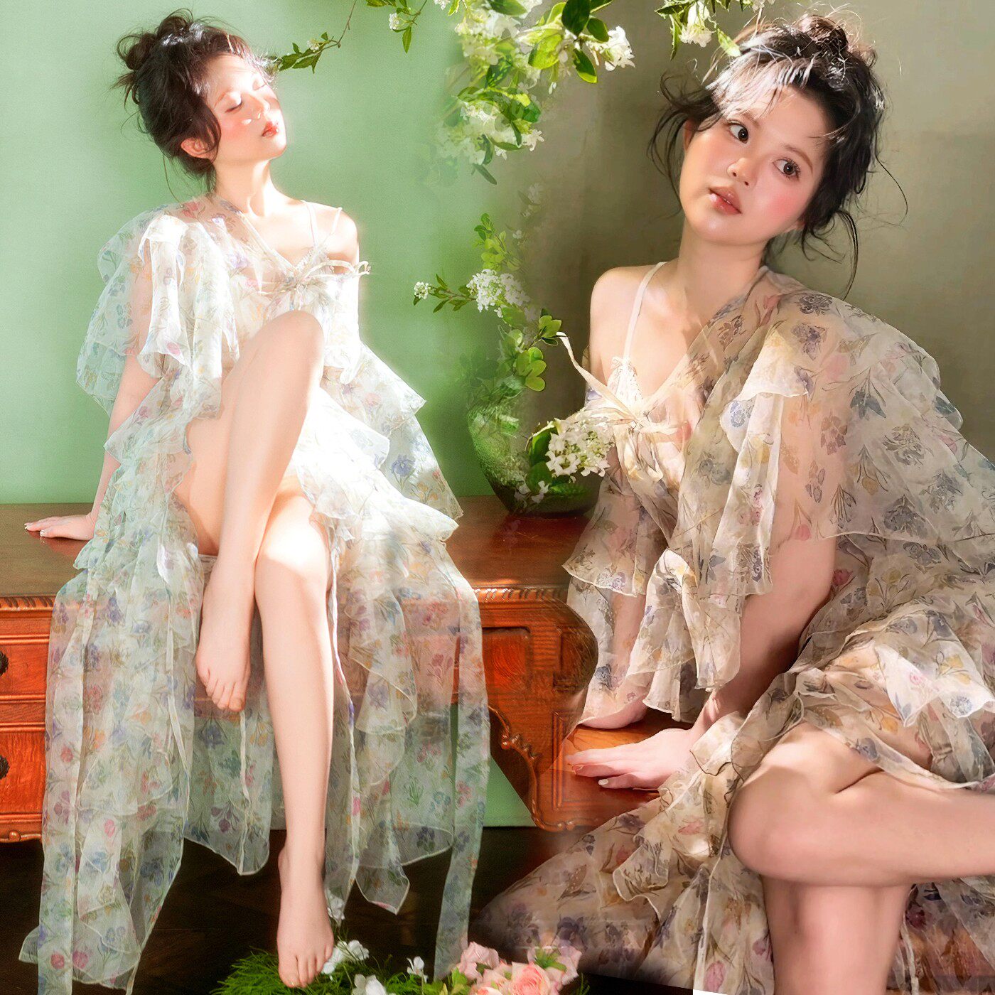 照相馆新款法式小清新氛围少女碎花裙肖像纯欲私房艺术照摄影舞台