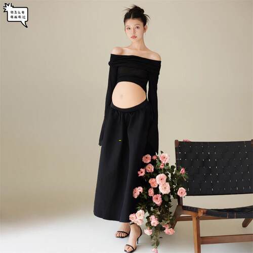 孕妇照服装影楼新款显瘦拍照时尚针织孕妈大肚拍照写真艺术照服装