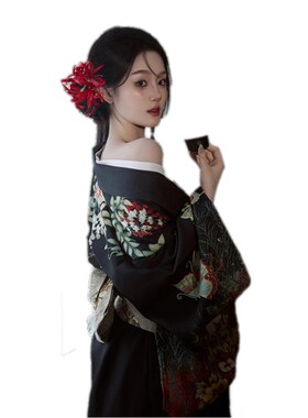 摄影新款黑道千金改良款黑色霸气和服写真服旅拍摄影写真服