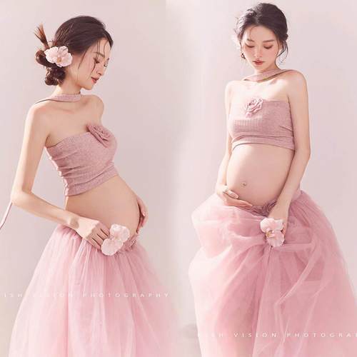 影楼情侣主题新款韩系秋冬氛围感咖色毛衣孕妈夫妻艺术摄影在家拍