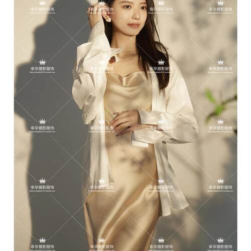 影楼孕妇照服装室内法式复古油画风孕妈咪氛围感吊带裙孕妇照衣服