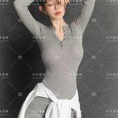 影楼新款 影 韩系纯欲慵懒风主题摄影服灰色肖像连体毛衣艺术照服装