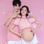 摄影在家拍 影楼小清新甜美可爱粉色夫妻套装 孕妇新款 情侣主题服装