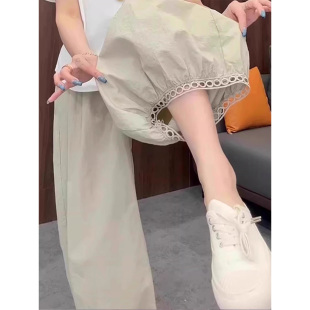 大码 女夏季 2956 九分阔腿休闲裤 薄款 宽松显瘦百搭松紧高腰灯笼裤