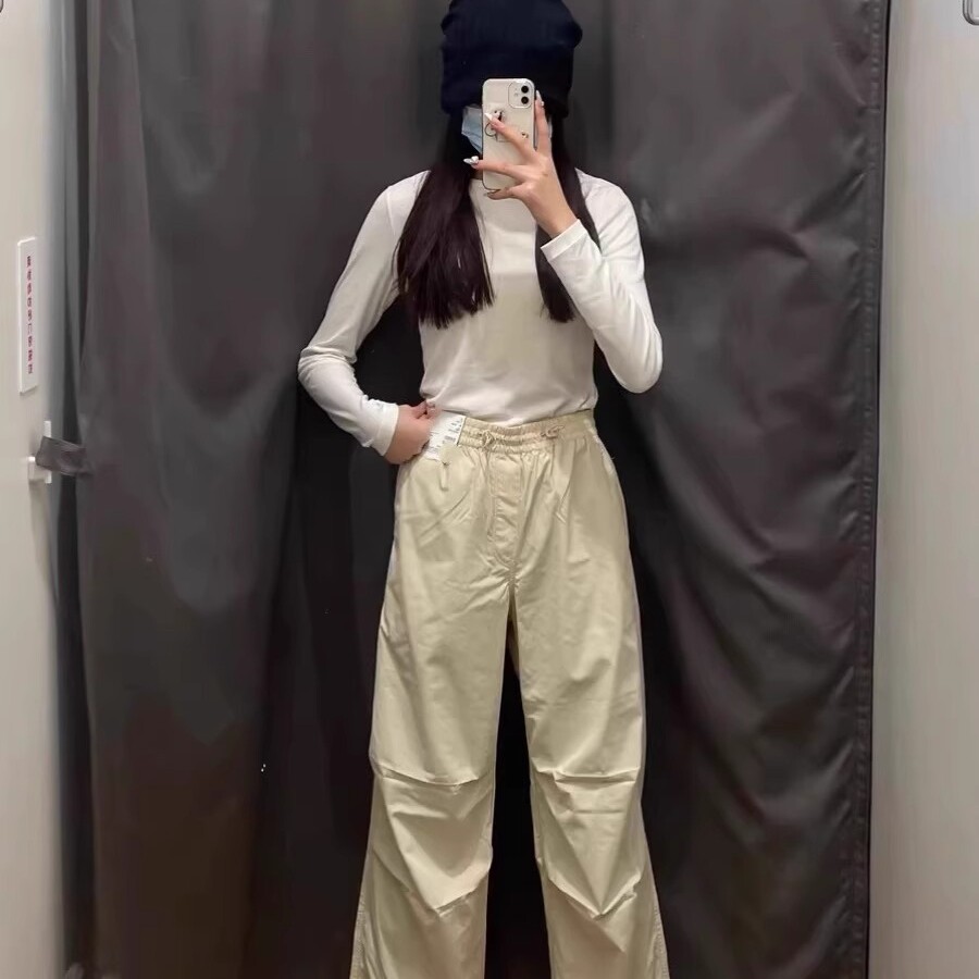 2223#45速干工装裤女夏季薄款大码高腰宽松显瘦直筒休闲降落伞裤