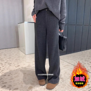 女冬季 新款 大码 6177 宽松直筒裤 灰色休闲裤 女士显瘦加绒长裤 子