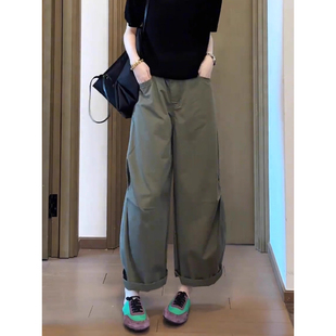 6086#大码女装工装休闲裤子女夏薄款胖mm宽松显瘦慵懒松弛伞兵裤