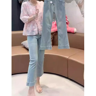 弹力微喇裤 薄款 大码 高腰小个子八分裤 梨形身材牛仔裤 8105 女夏季