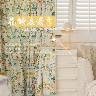 美式田园全遮光窗帘棉麻印花卧室复古文艺客厅高级感挂钩式窗帘布
