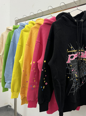 Sp5der 555555 Hoodie美式Young Thug同款男女加绒连帽套头卫衣男