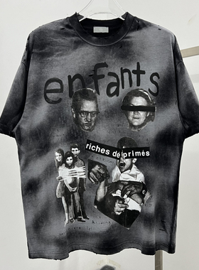 ERD 24SS忧郁的富二代复古掠夺童年人像印花男女圆领短袖T-shirt