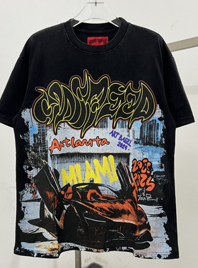 高品质God speed美式高街满印超跑字母印花棉短袖复古宽松半袖T恤