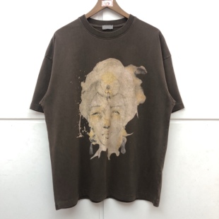 DEPT素描人像字母短袖 洗水做旧复古OS宽松休闲T恤 GALLERY 街潮GD