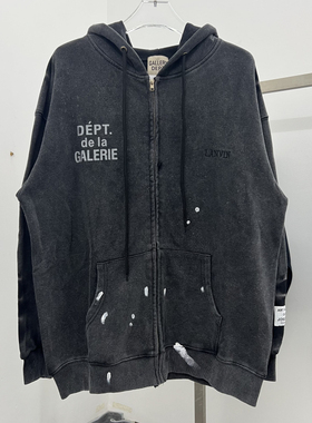 gallery dept美式高街嘻哈男士水洗做旧泼墨涂鸦开衫外套连帽卫衣