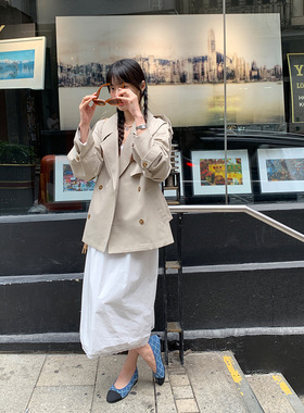 AlloFu十三行宽松休闲廓形风衣外套女韩系翻领收腰显瘦上衣3190