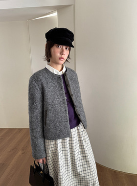 AlloFu十三行韩系休闲毛呢外套女冬季加厚短款小香风呢子上衣085