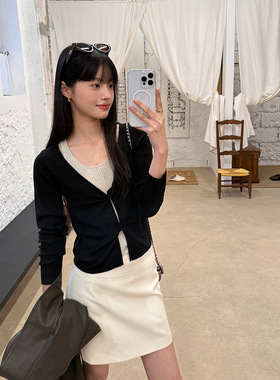 AlloFu十三行针织衫女韩版十三行女装2025春扭结假两件上衣19117