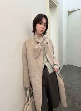 【清仓不退】韩版时尚高级感双面呢大衣女洋气围巾领毛呢外套102