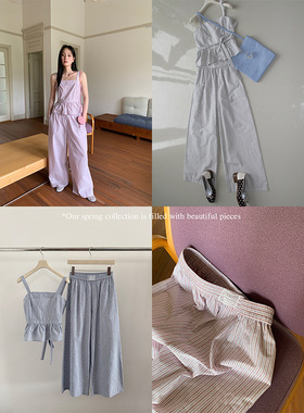 衣夫十三行韩版条纹吊带背心套装女夏季直筒阔腿裤两件套23369