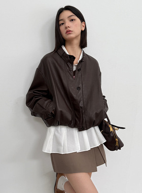 衣夫酷女孩~利落时髦有型显瘦羊皮革真皮外套秋季短款机车皮衣062