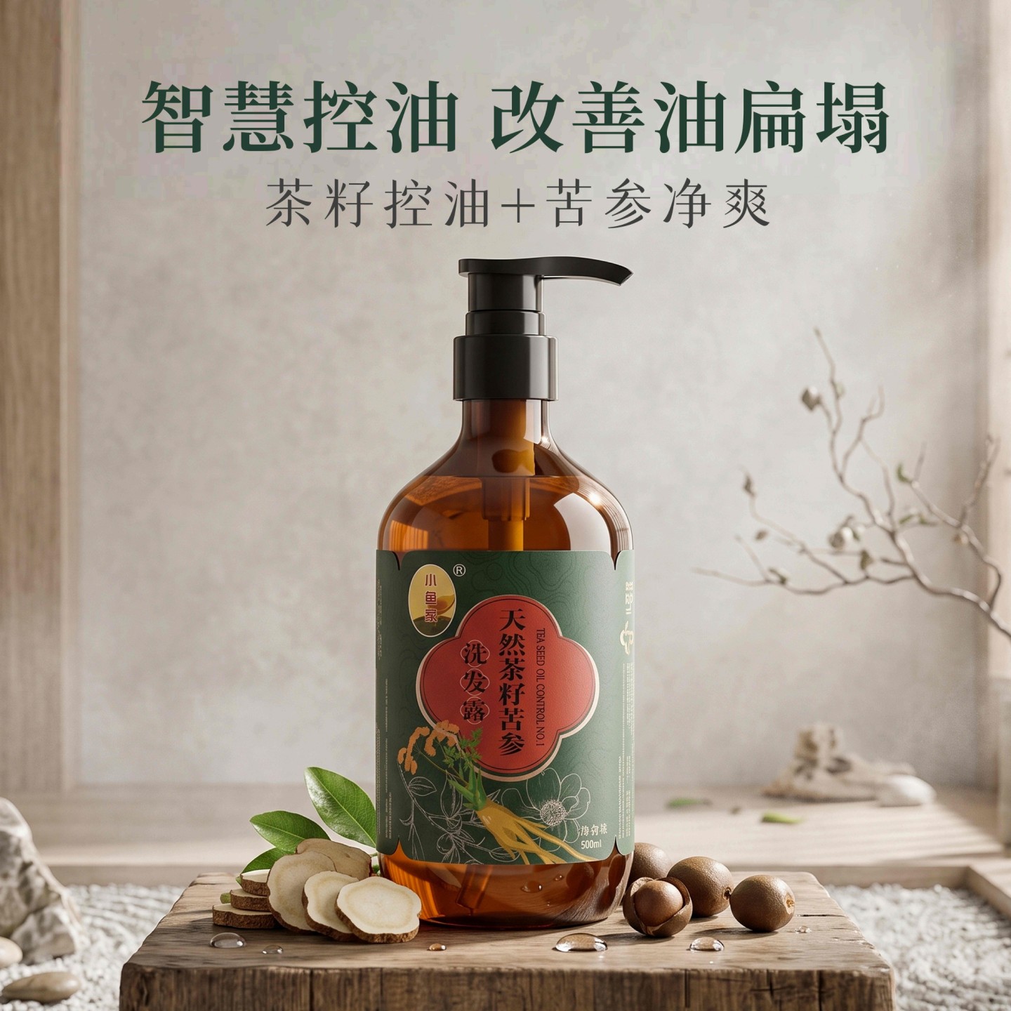 小鱼家天然茶籽苦参洗发露新中式草本精粹净爽清洁头皮