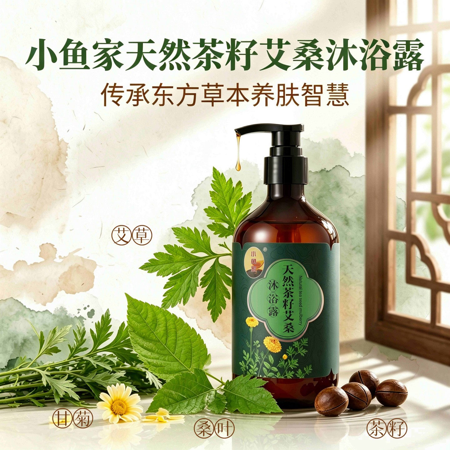 小鱼家天然茶籽艾桑沐浴露植物沐浴露