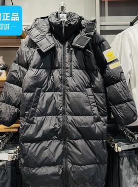 阿迪达斯三叶草情侣羽绒服男女秋冬新款超长款过膝加厚外套H58055