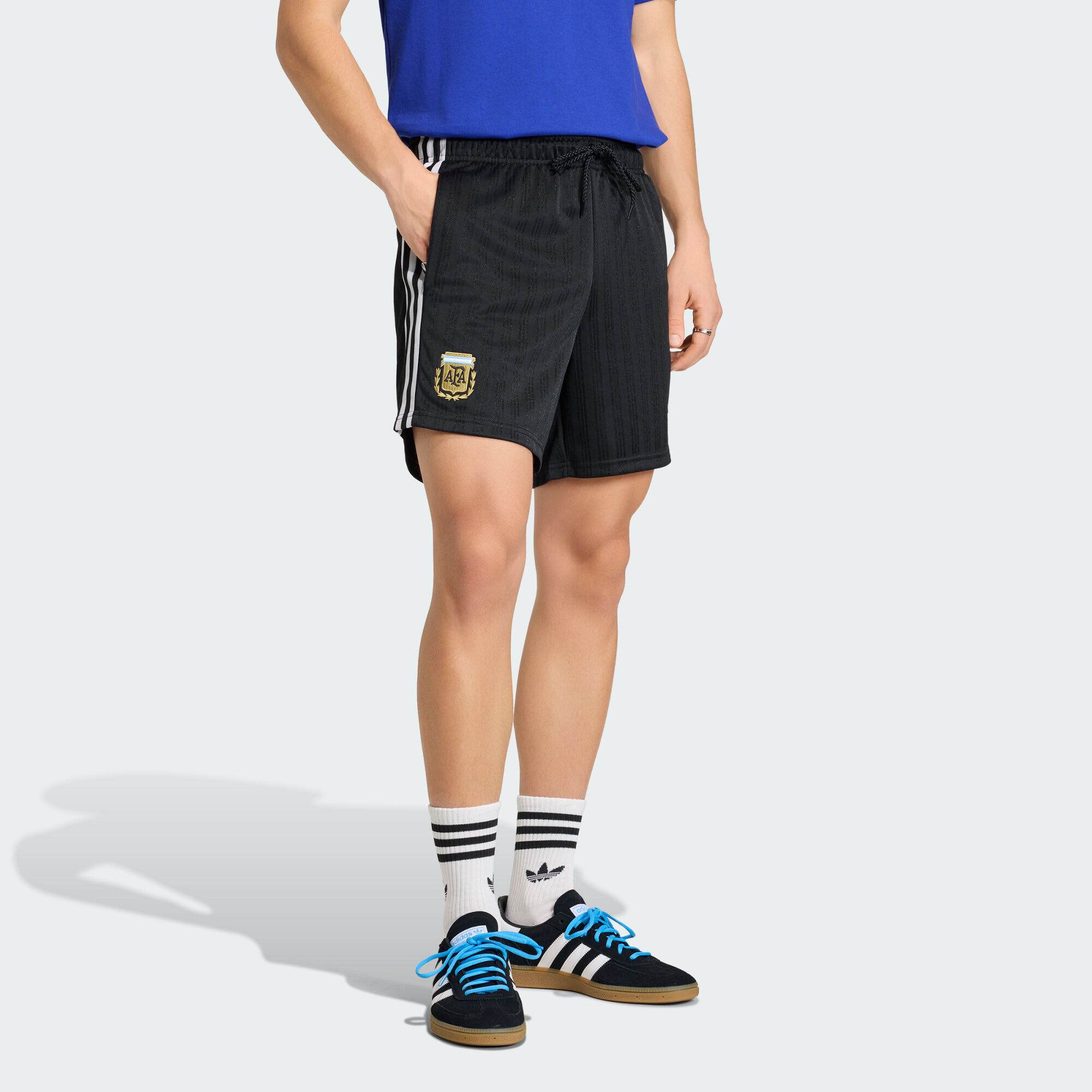 Adidas阿迪达斯正品男子阿根廷队复古足球休闲文化宽松短裤JZ6308