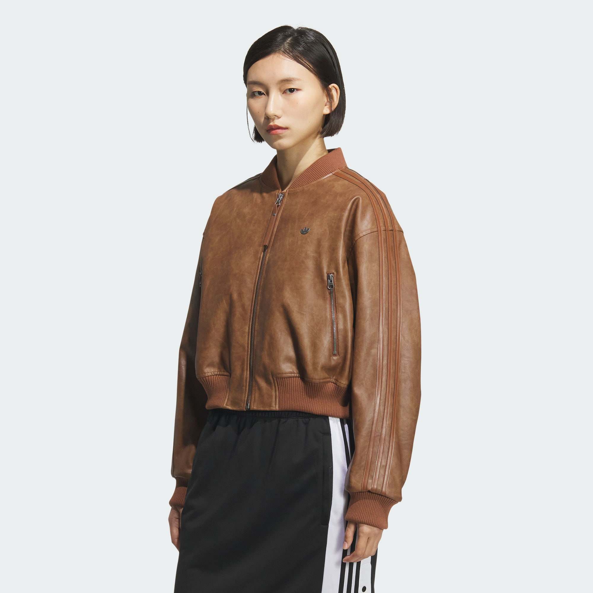 ADIDAS阿迪达斯WJ PU PAD W女子复古保暖运动皮夹克棉服KC2655