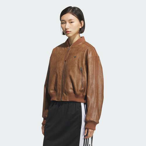 ADIDAS阿迪达斯WJ PU PAD W女子复古保暖运动皮夹克棉服KC2655