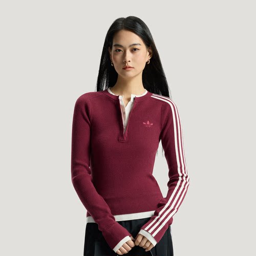 adidas阿迪达斯三叶草假两件内搭修身毛衣2026春女针织衫 KS5333