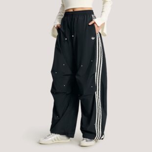 Adidas三叶草女子宽松阔腿裤条纹伞兵裤运动长裤KS2865