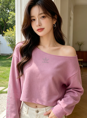 Adidas阿迪达斯正品SLOUCHY CREW女子休闲运动套头衫长袖HF6775