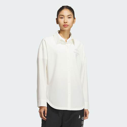 Adidas阿迪达斯女子运动休闲经典logo长袖凉感翻领纯色衬衫JN7779
