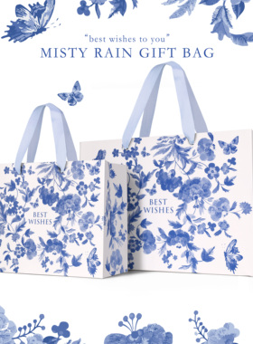 青花烟雨/手提礼袋蓝色纸袋高级感伴手礼品袋婚礼情人节送男朋友