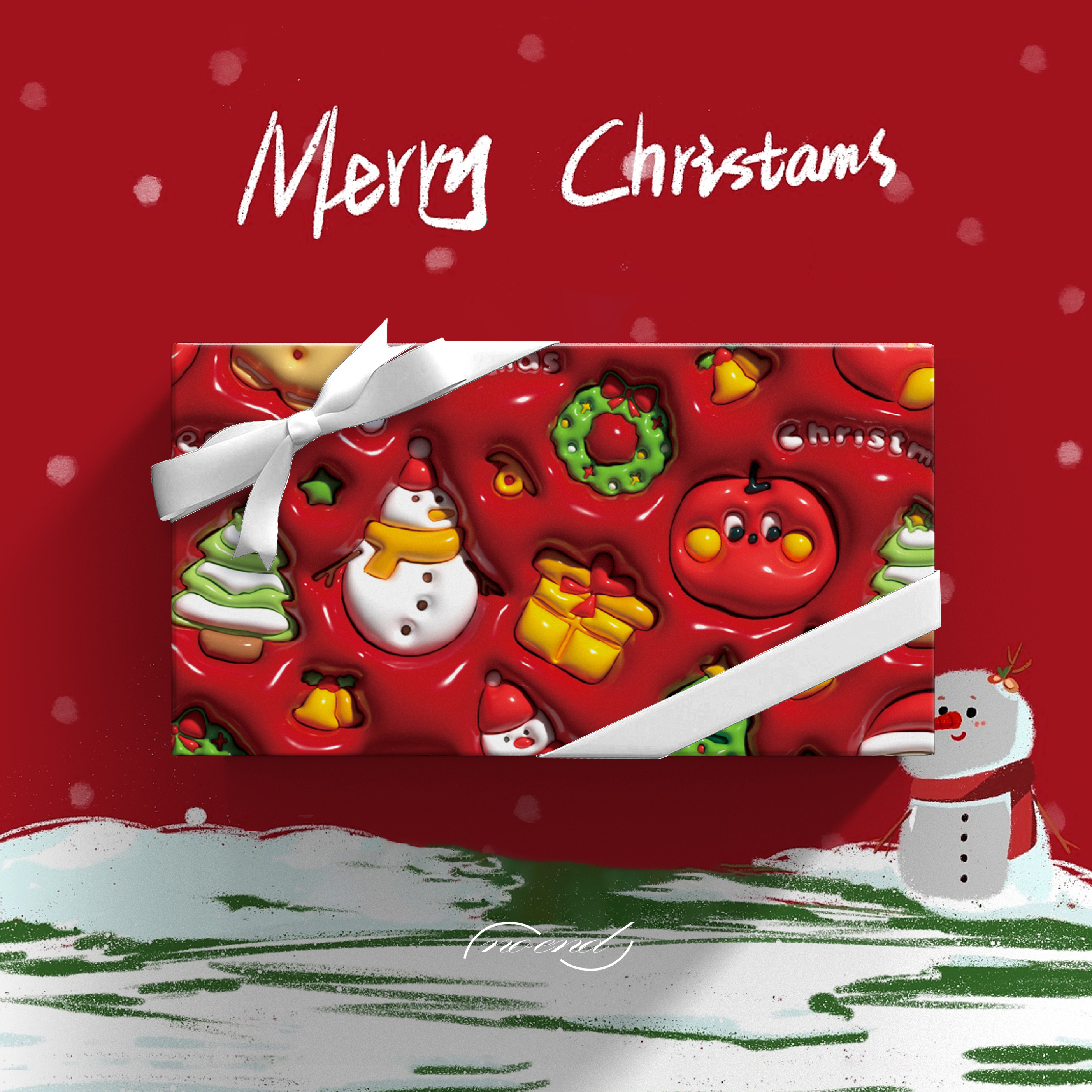 奶油圣诞3D膨胀风圣诞包装纸