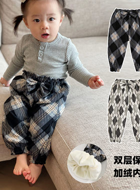 女宝宝加绒裤子双层加厚外穿婴儿