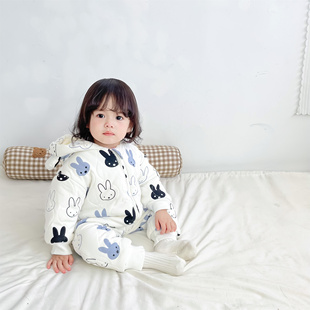 婴儿加绒加厚冬装拉链连体衣可爱超萌女宝宝夹棉爬服男婴保暖哈衣